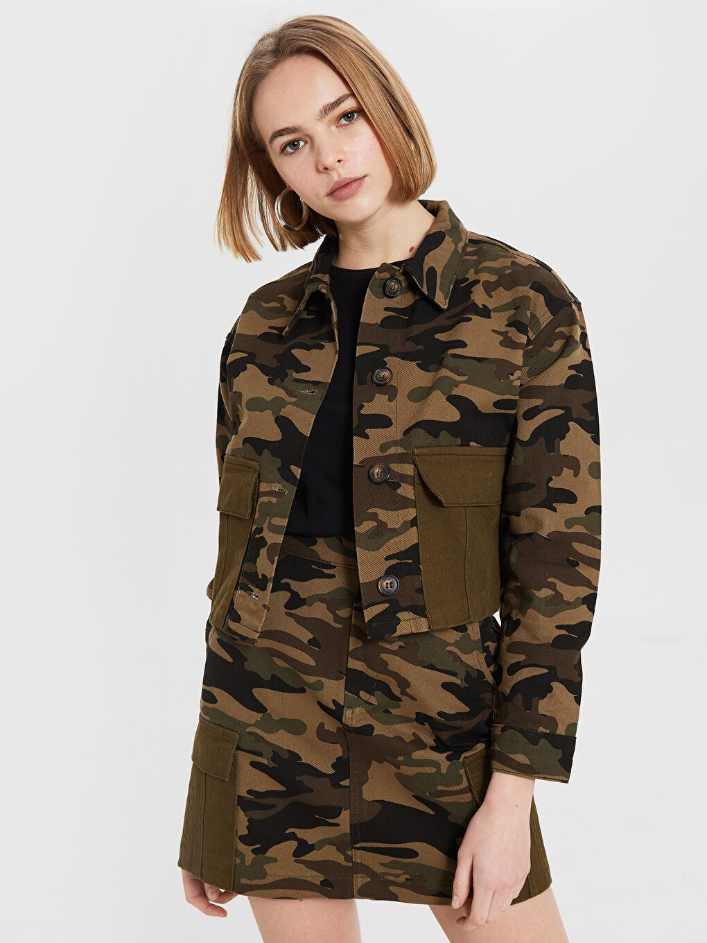 Yeşil Standart Fit Uzun Kollu Kadın Jean Ceket-2