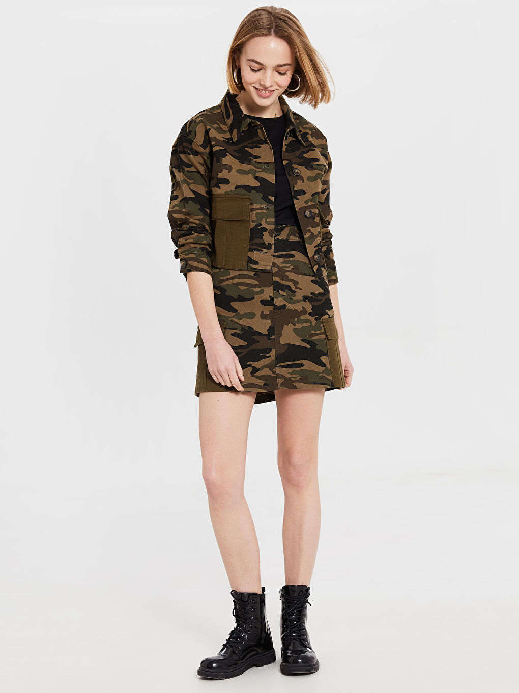 Yeşil Standart Fit Uzun Kollu Kadın Jean Ceket-4