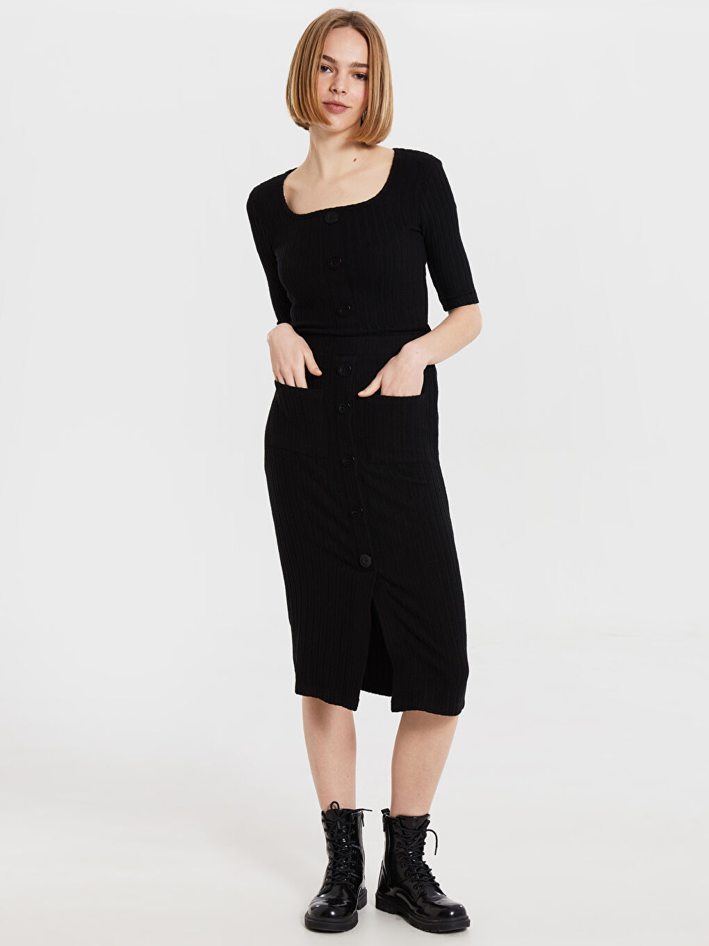 Siyah Standart Fit Penye Kadın Etek-1