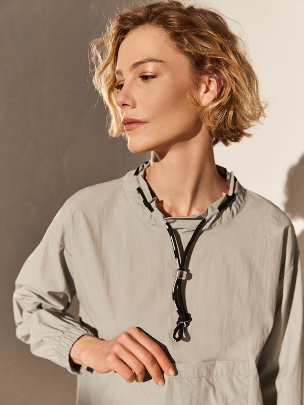 Yeşil Dik Yaka Uzun Kollu Oversize Kadın Tunik-2