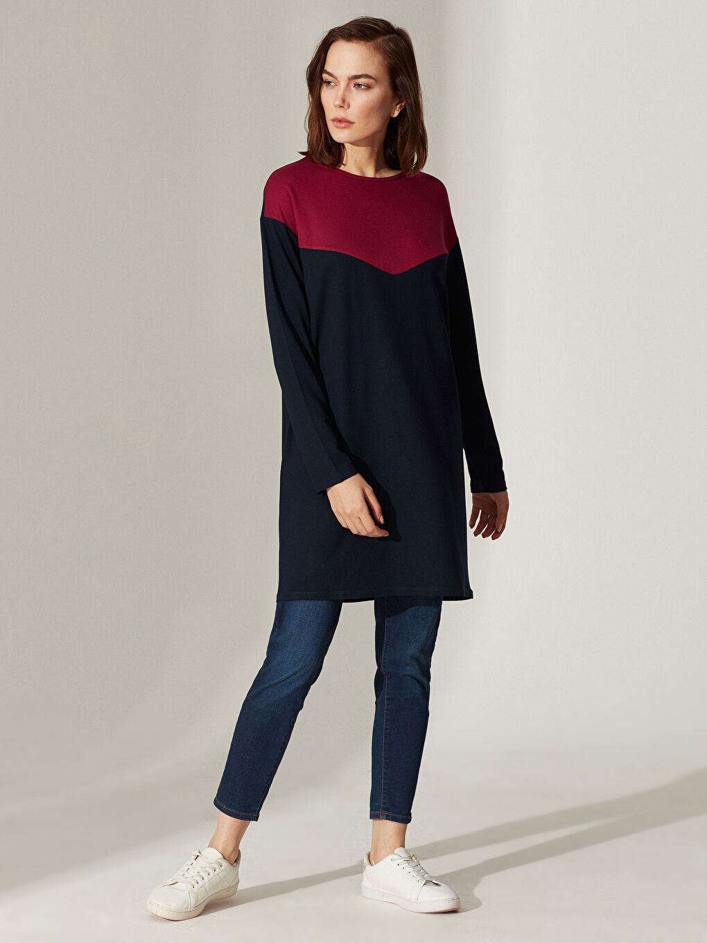 Lacivert Bisiklet Yaka Uzun Kollu Kadın Tunik-2