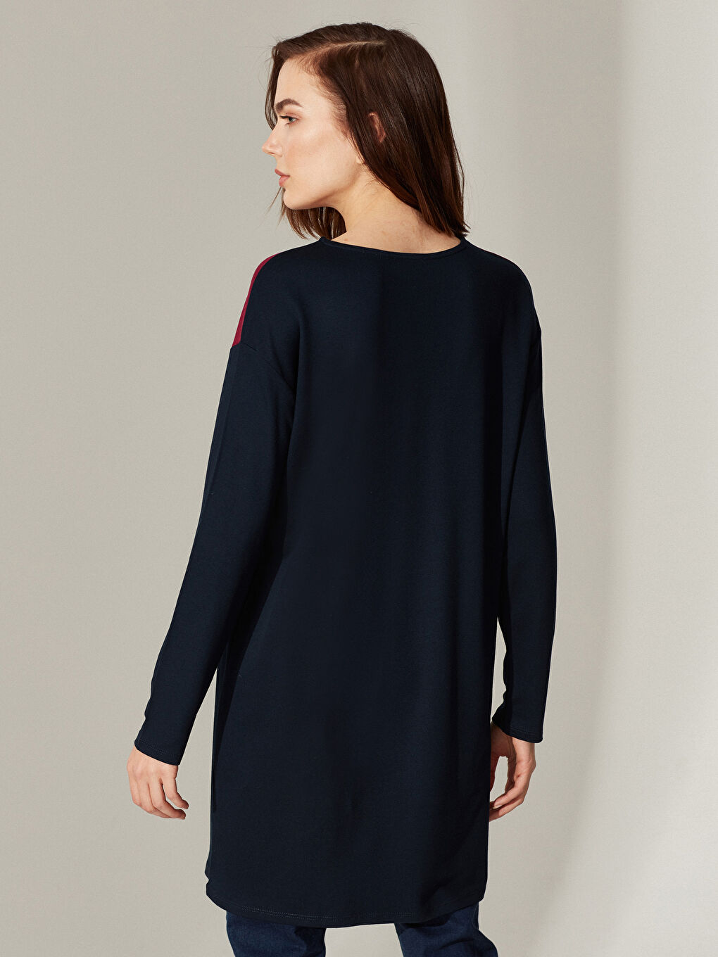 Lacivert Bisiklet Yaka Uzun Kollu Kadın Tunik-3