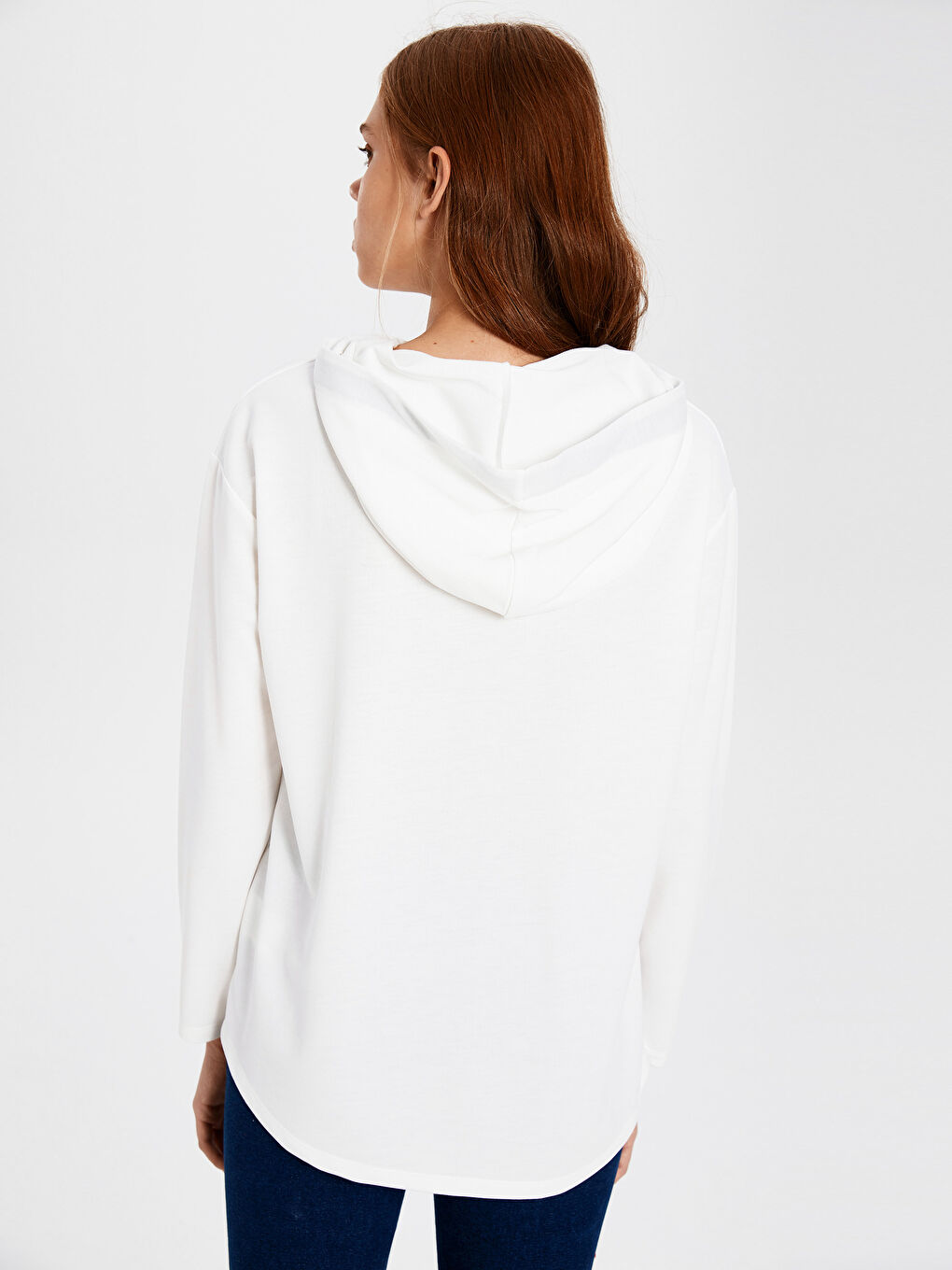 Ekru Baskılı Uzun Kollu Kadın Hoodie-2