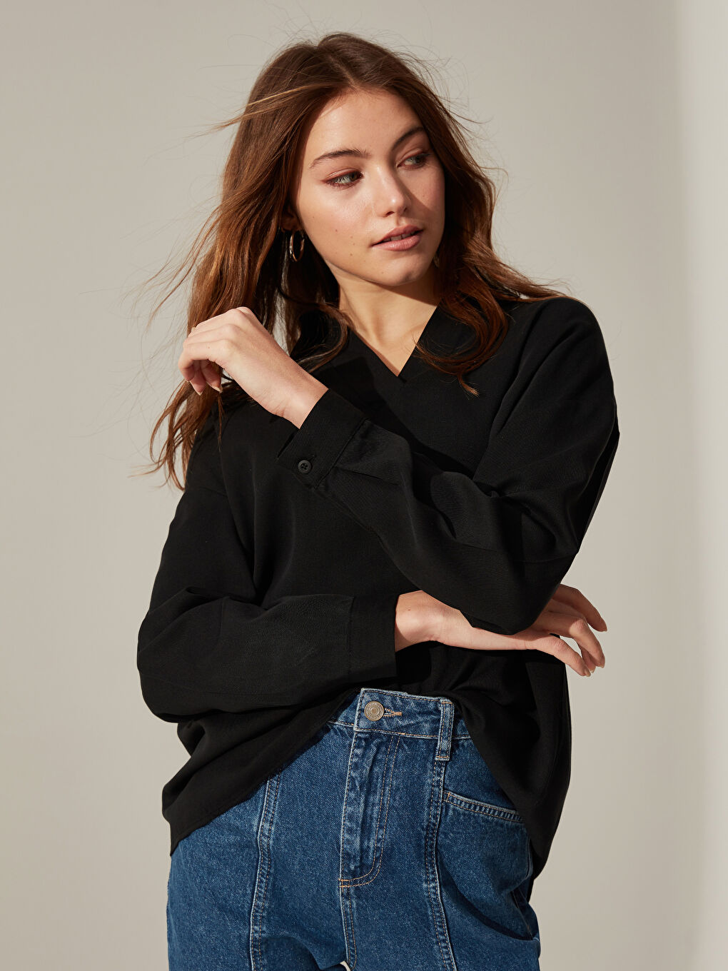 Textured fabric from the Women's Long Sleeve Tops Salas-1