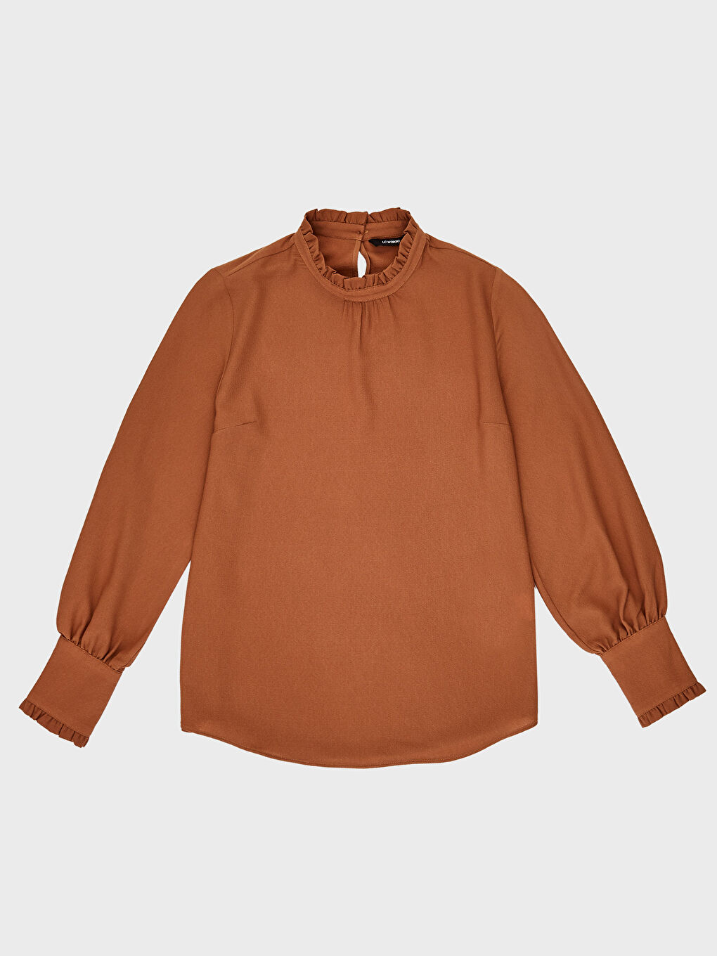 Kahverengi Uzun Kollu Krep Kadın Bluz-1