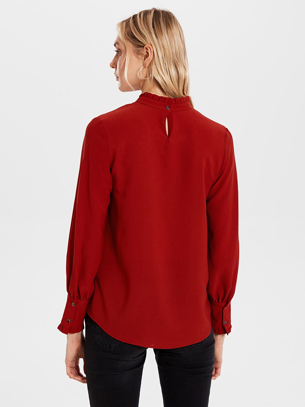 Turuncu Uzun Kollu Krep Kadın Bluz-3