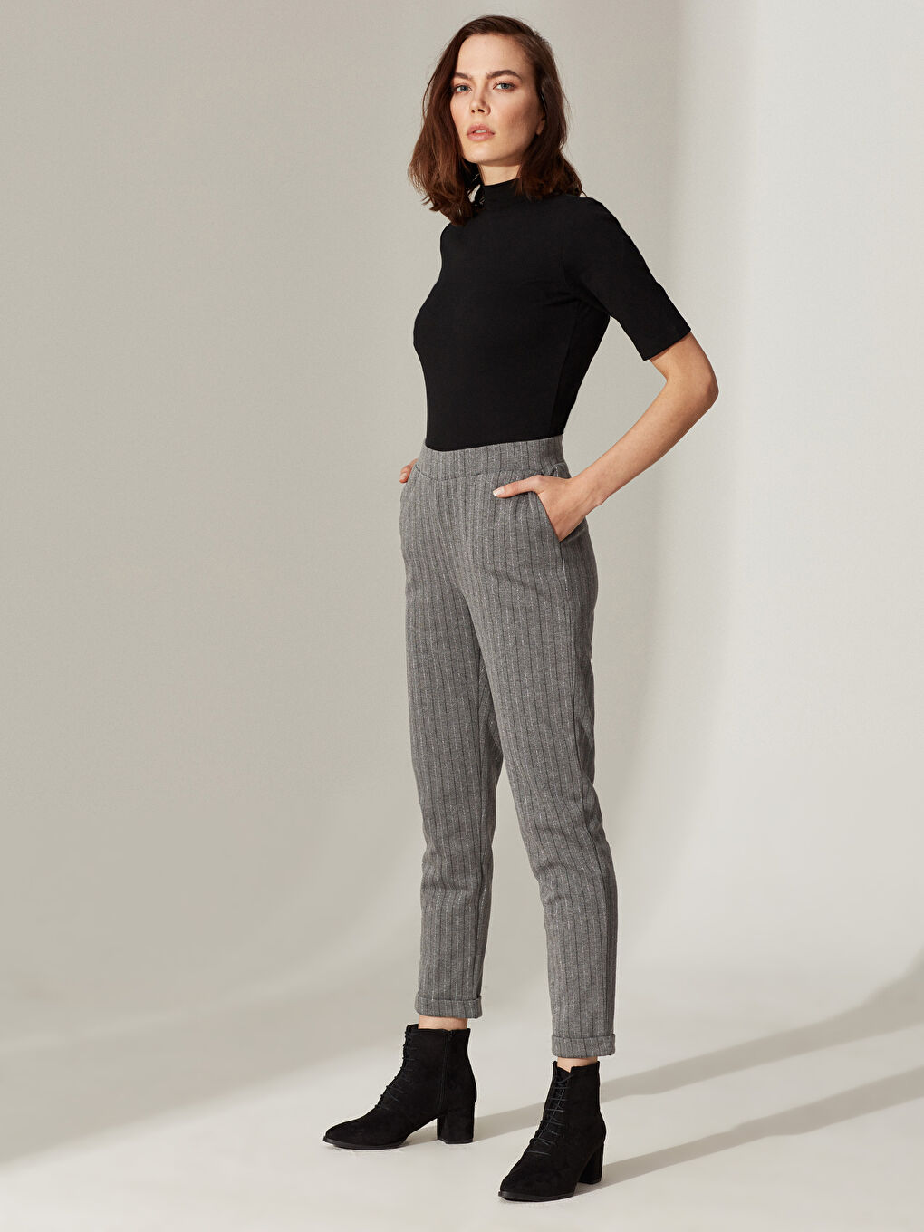 Elastic Waist Striped Women's Trousers-1