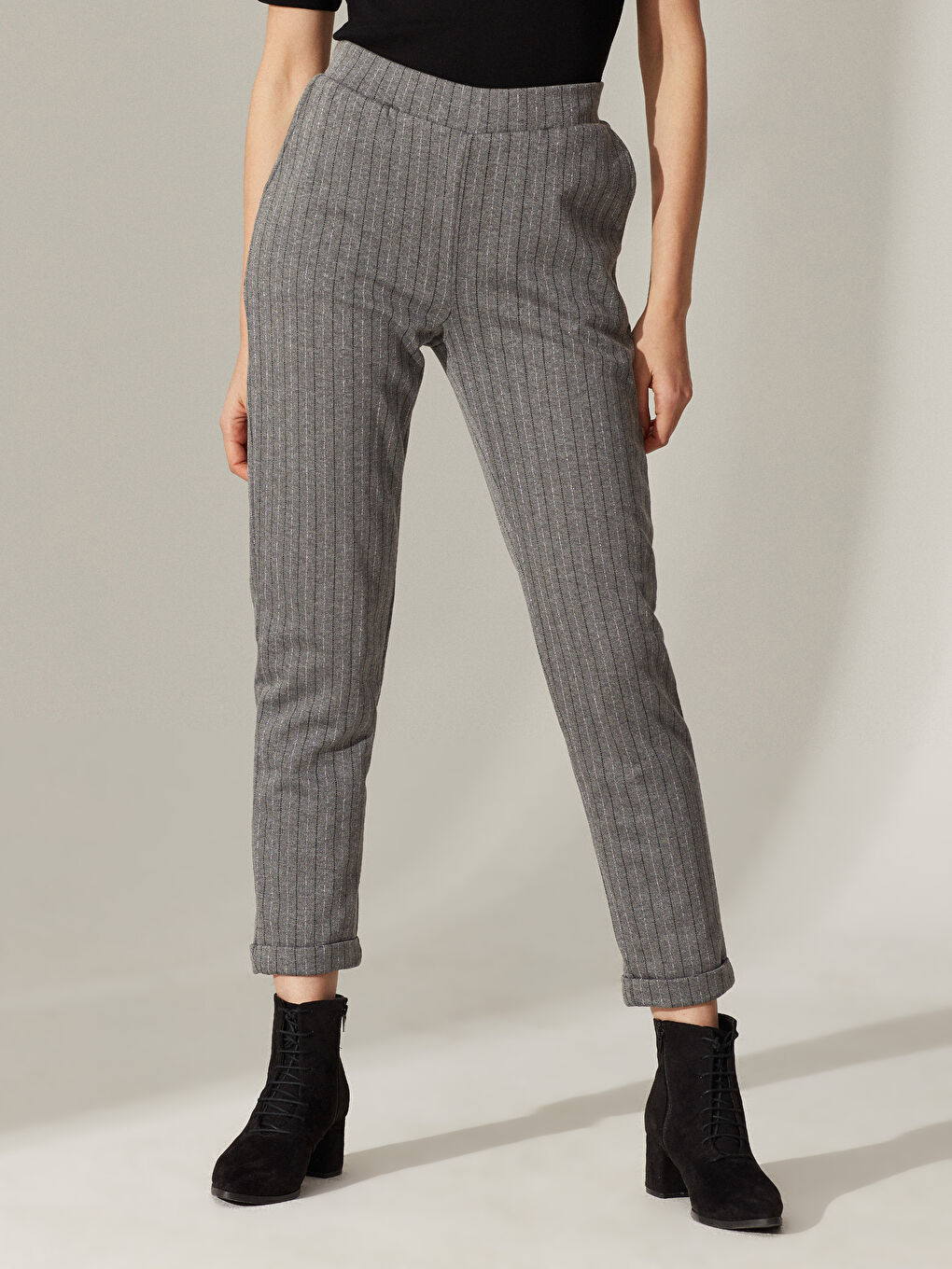 Elastic Waist Striped Women's Trousers-2