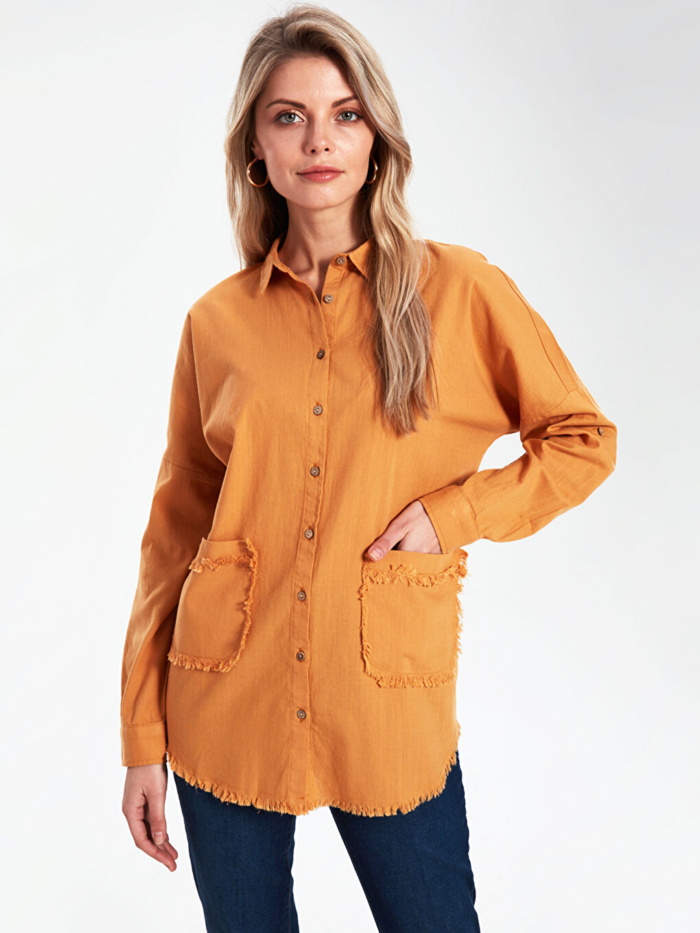 Sarı Uzun Kollu Kadın Gömlek-2