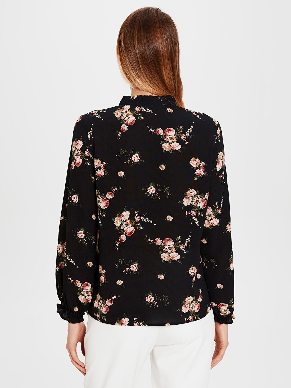 Siyah Uzun Kollu Krep Kadın Bluz-2