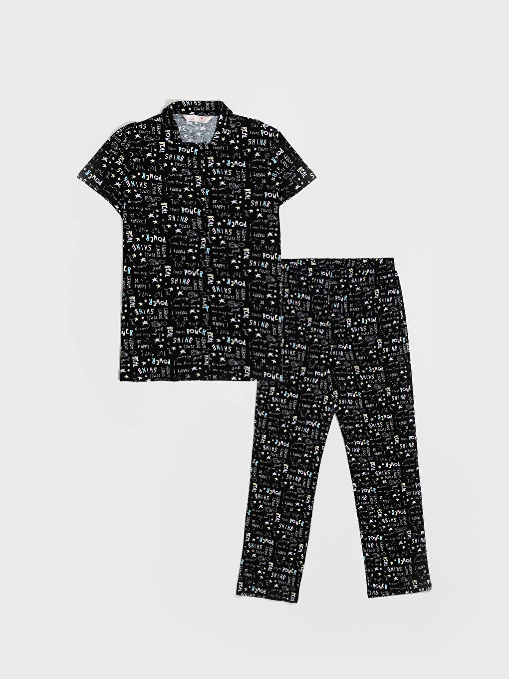 Піжамний комплект для жінок з відкладним коміром і коротким рукавом