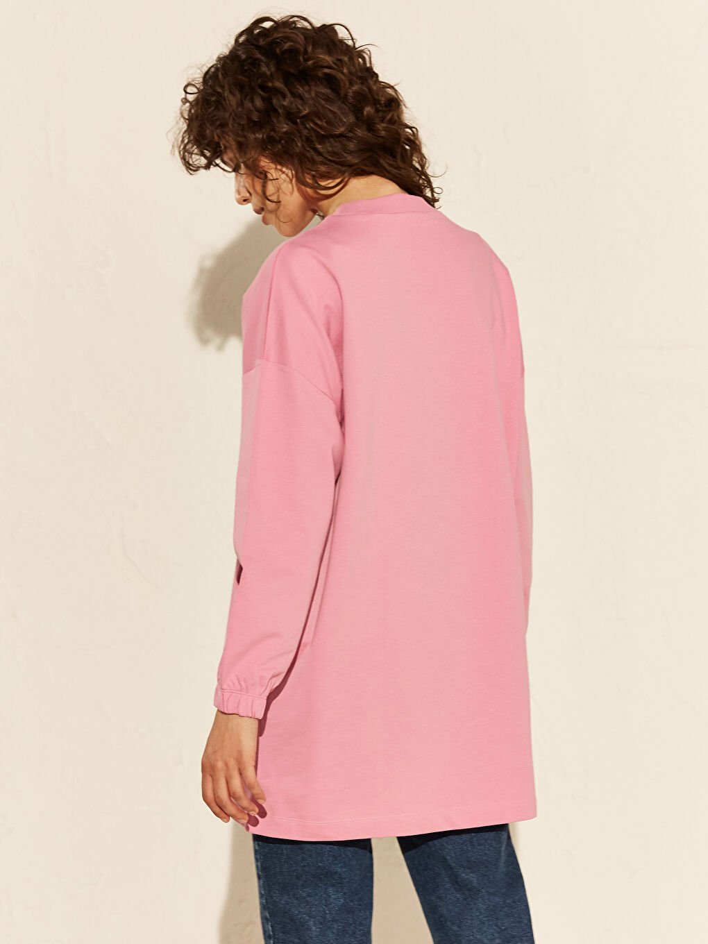 Pembe Bisiklet Yaka Tweety Baskılı Uzun Kollu Oversize Kadın Sweatshirt Tunik-3