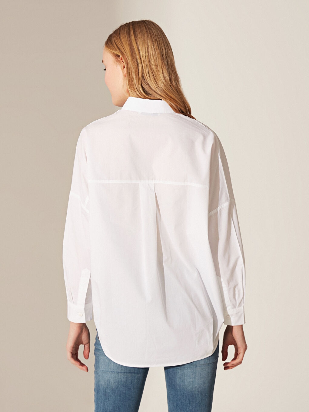 Beyaz Uzun Kollu Poplin Kadın Bluz-2