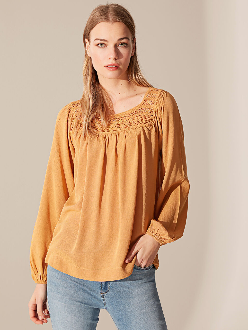 Sarı Uzun Kollu Kadın Bluz-2