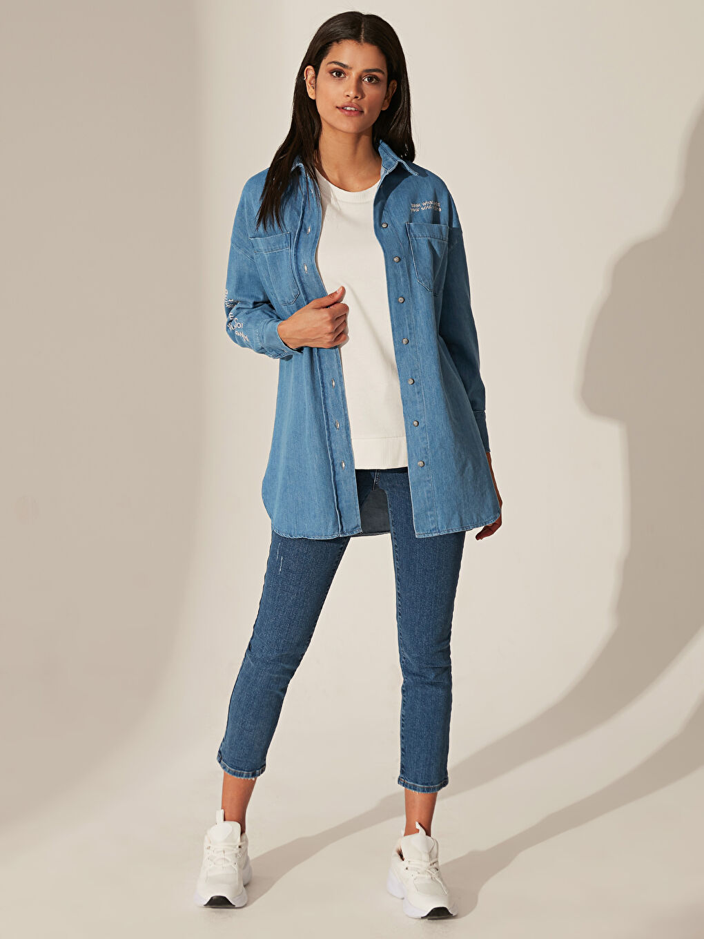 Long Sleeve Women's Jean Tunic-1
