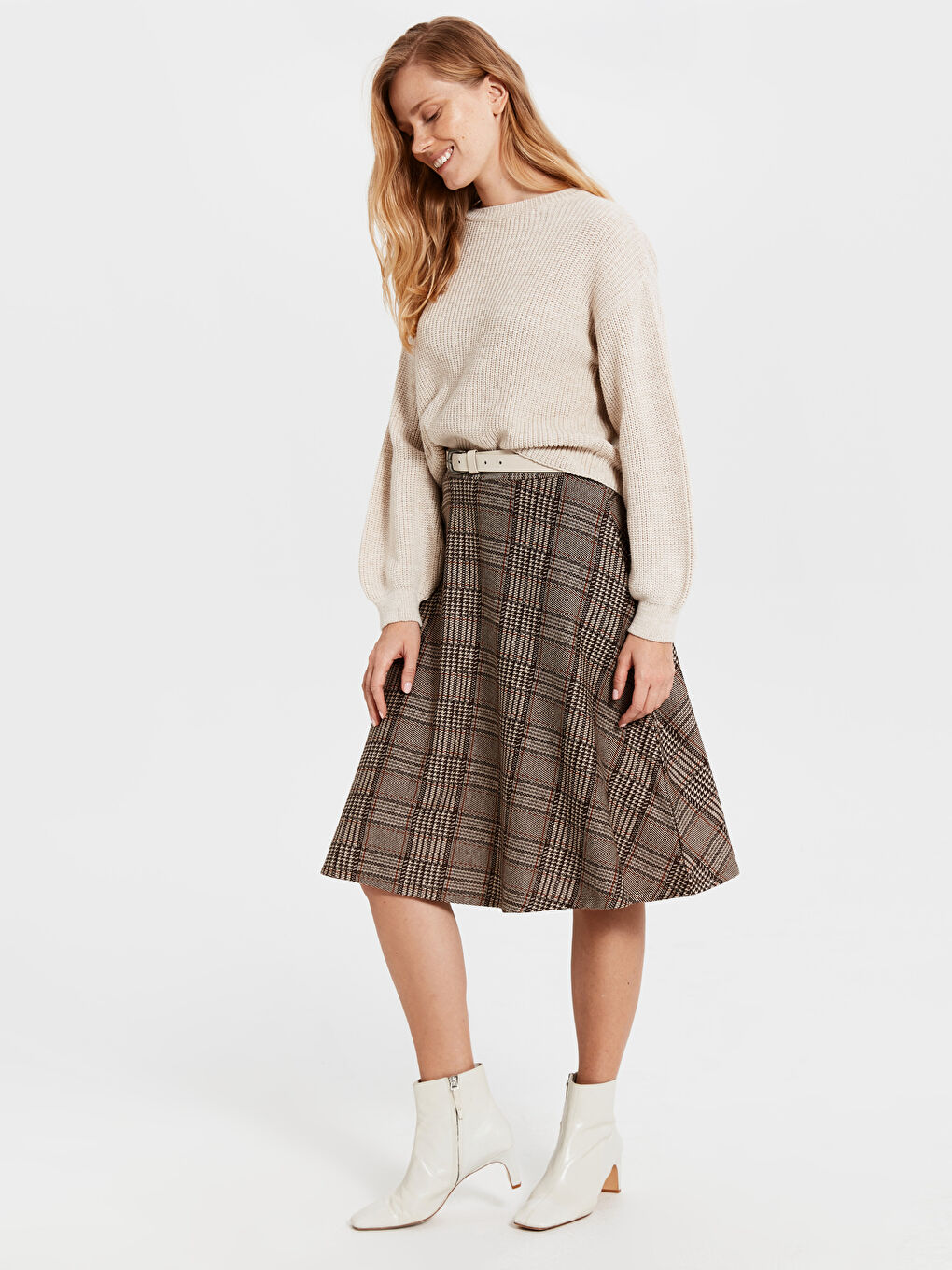 Kahverengi Rahat Kalıp Kadın Etek-1