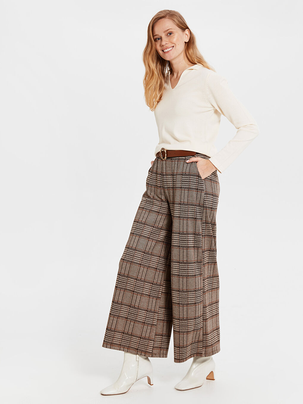 Kahverengi Rahat Kalıp Kadın Pantolon Etek-1