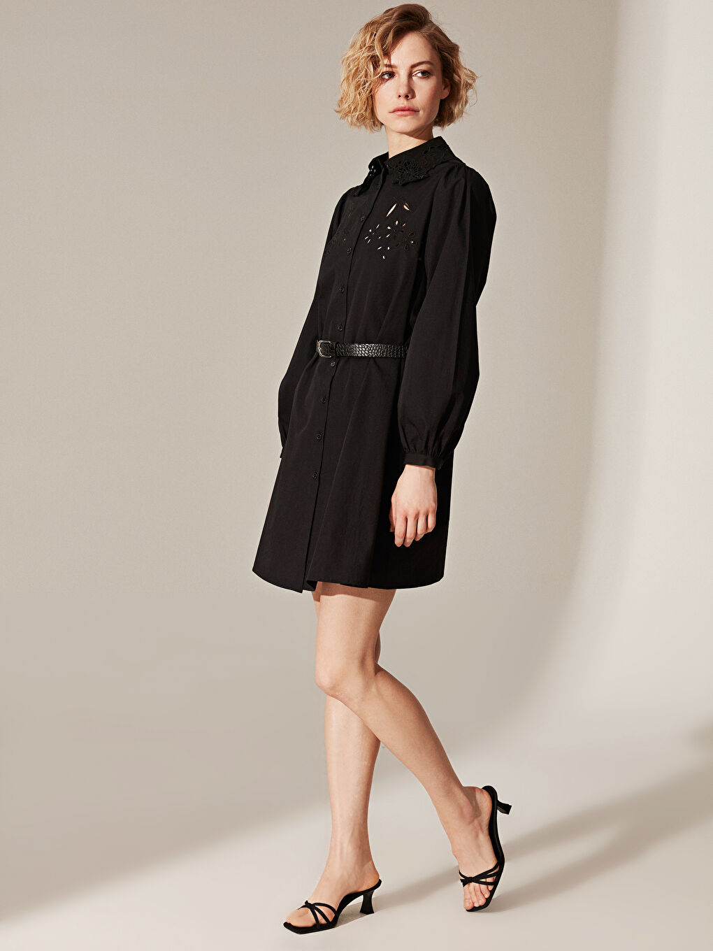 Әйелдерге арналған ұзын жеңді поплин жейде-көйлек-1