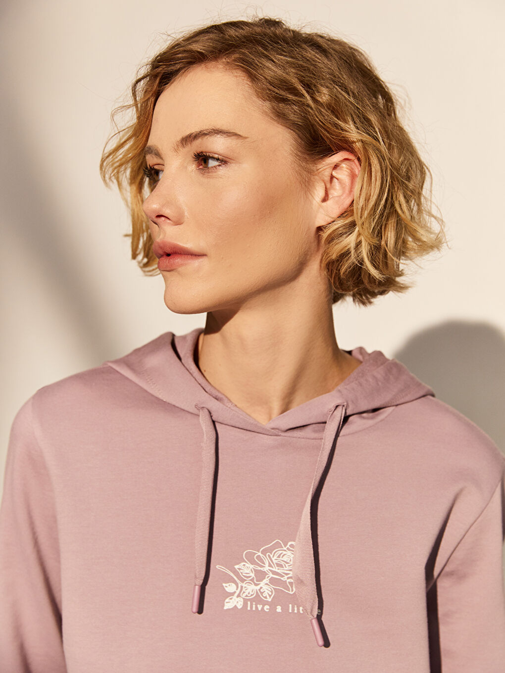 Lila Baskılı Kapüşonlu Sweatshirt-1