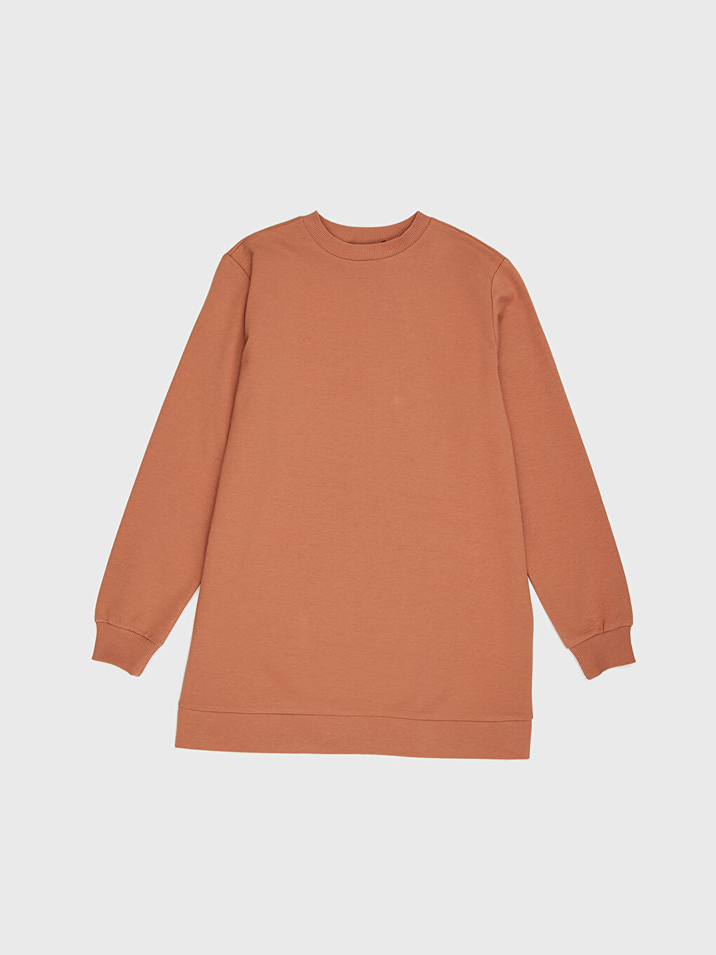 Turuncu Bisiklet Yaka Düz Uzun Kollu Kadın Sweatshirt Tunik-1