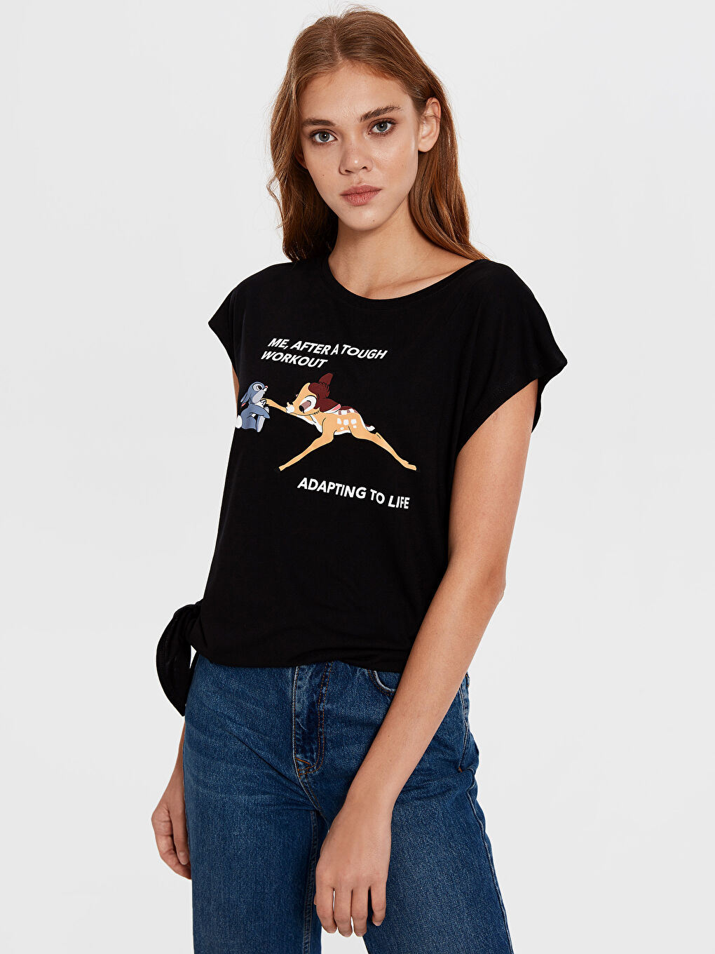 Siyah Kayık Yaka Kısa Kollu Kadın Tişört-2