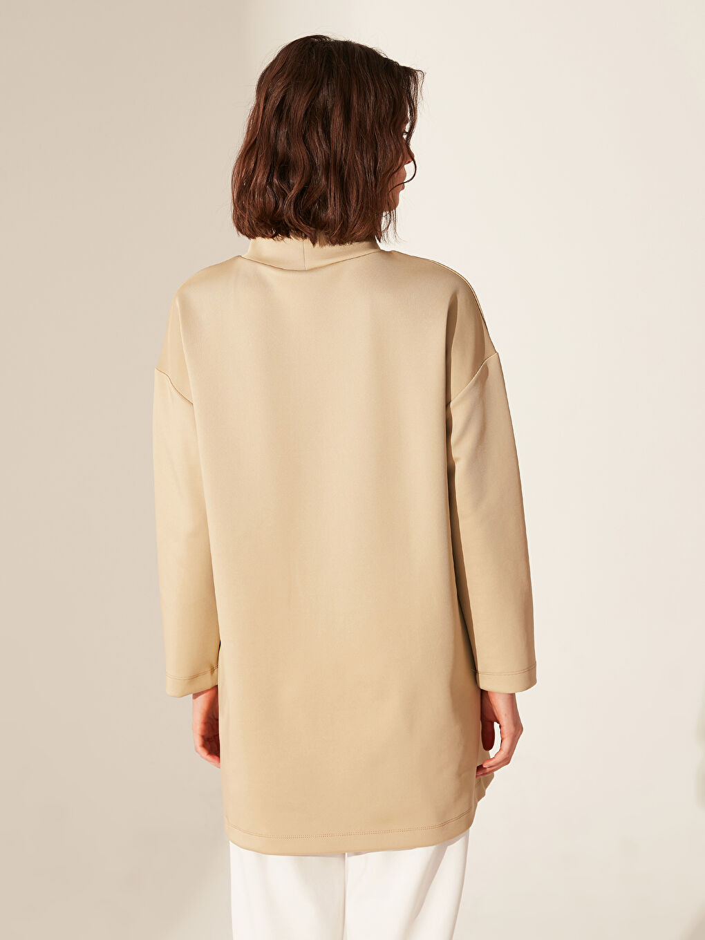 تونيك قماش غطس كم طويل بياقة قمع للسيدات-3