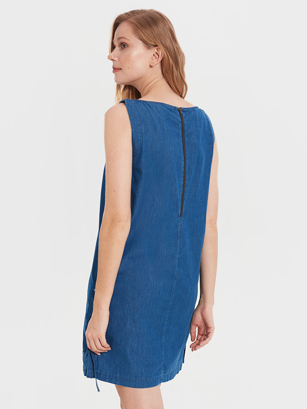 İndigo Kadın Kolsuz Jean Elbise-3