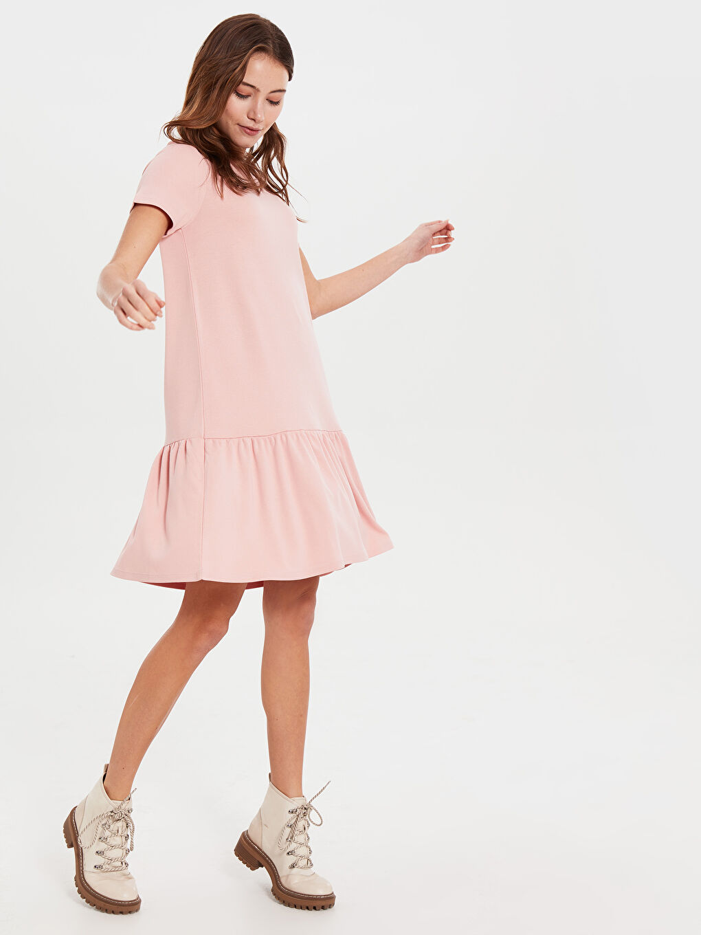 Pembe Standart Fit Kısa Kollu Kadın Elbise