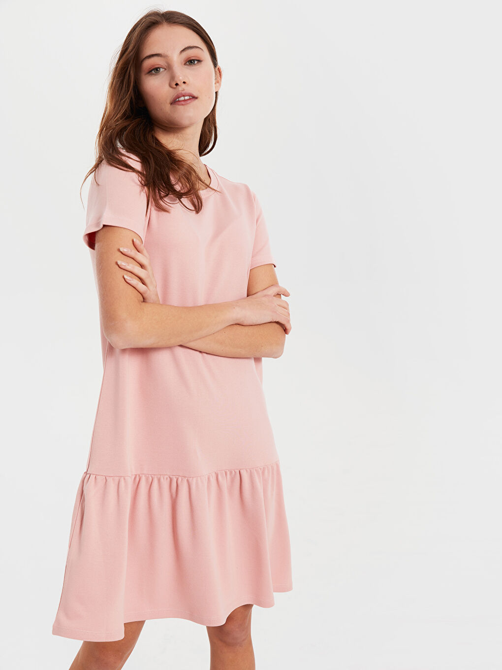 Pembe Standart Fit Kısa Kollu Kadın Elbise-3