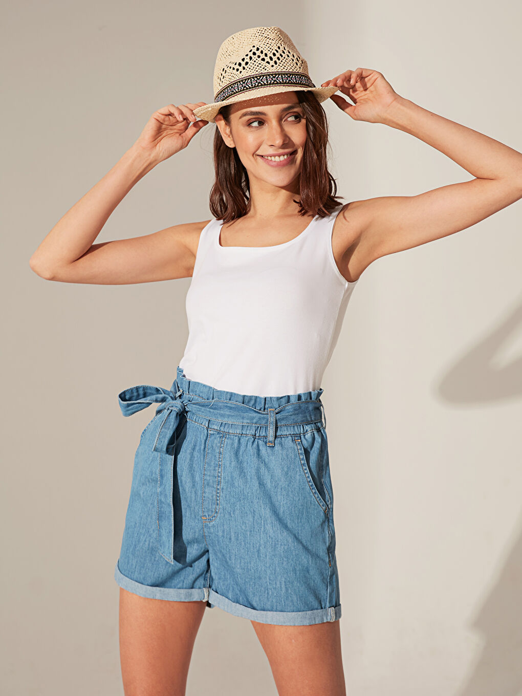 Paperbag Women's Jean Shorts-1