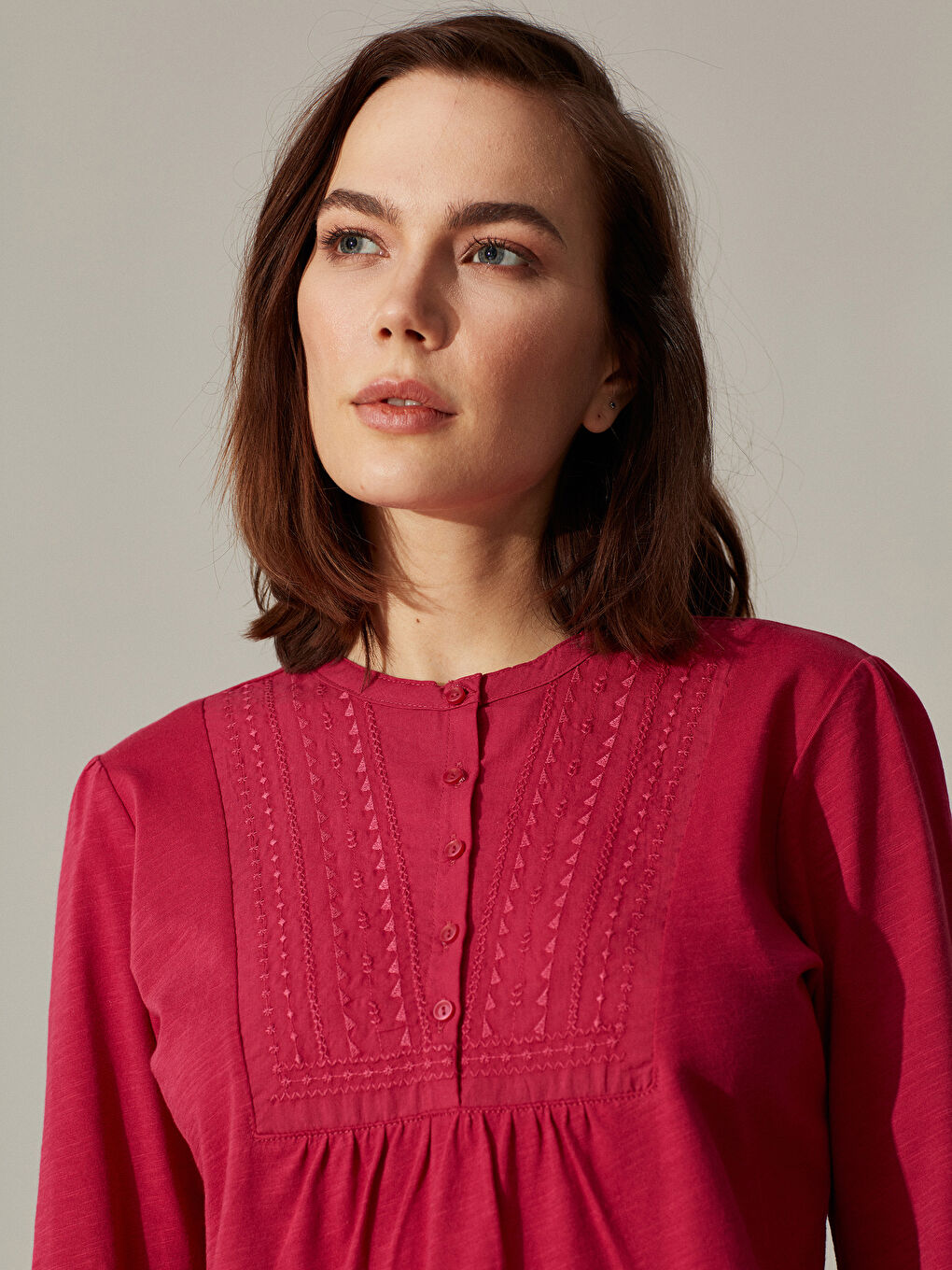 Grandad Collar Long Sleeve Women's T-Shirt