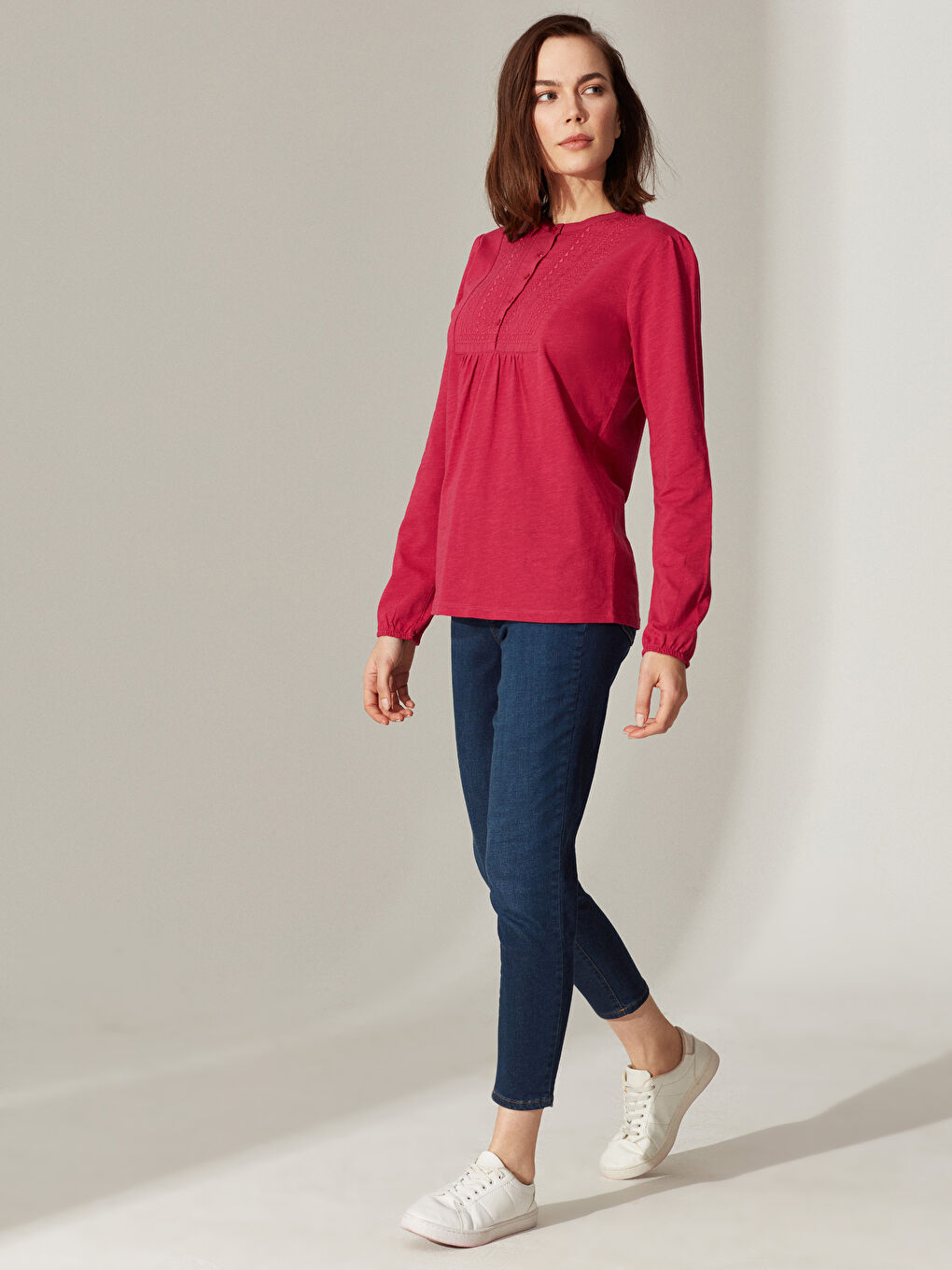 Grandad Collar Long Sleeve Women's T-Shirt-2