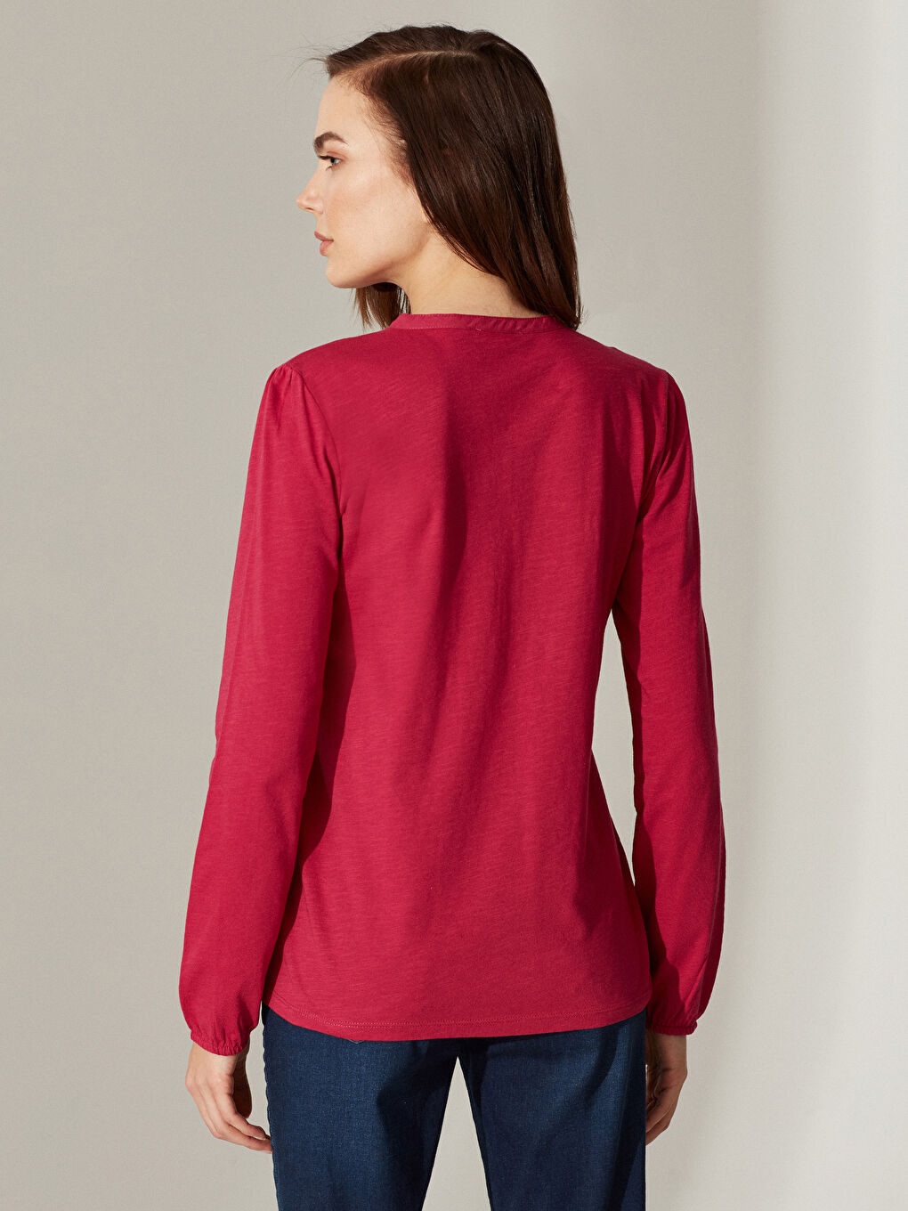 Grandad Collar Long Sleeve Women's T-Shirt-3