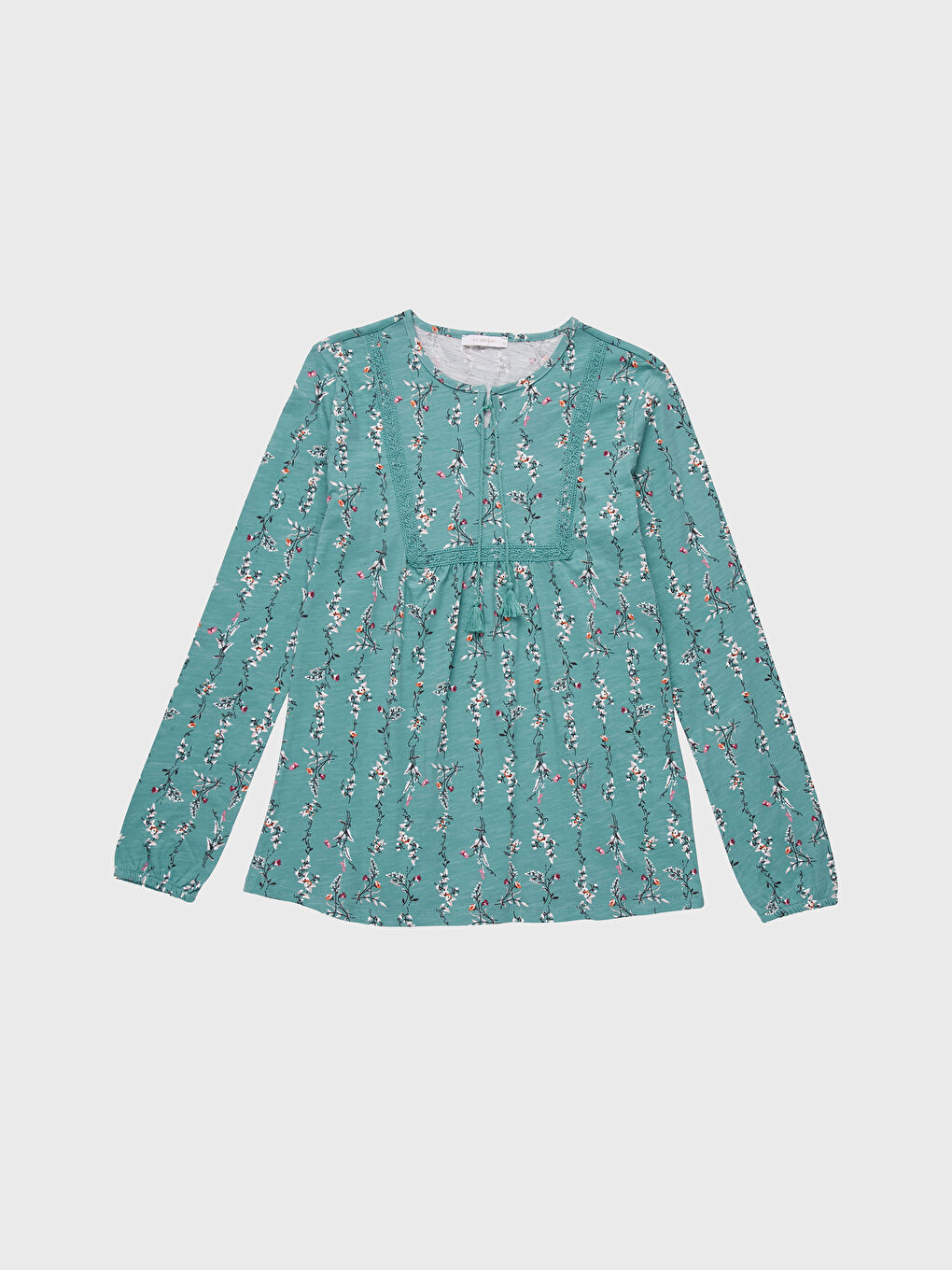 Yeşil Bağlamalı Yaka Uzun Kollu Kadın Tişört-1