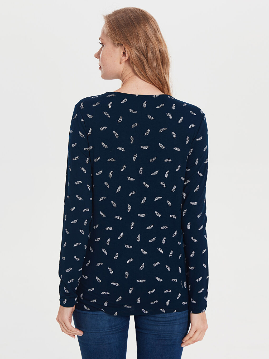 Lacivert Desenli Viskon Hırkalı Tişört-2