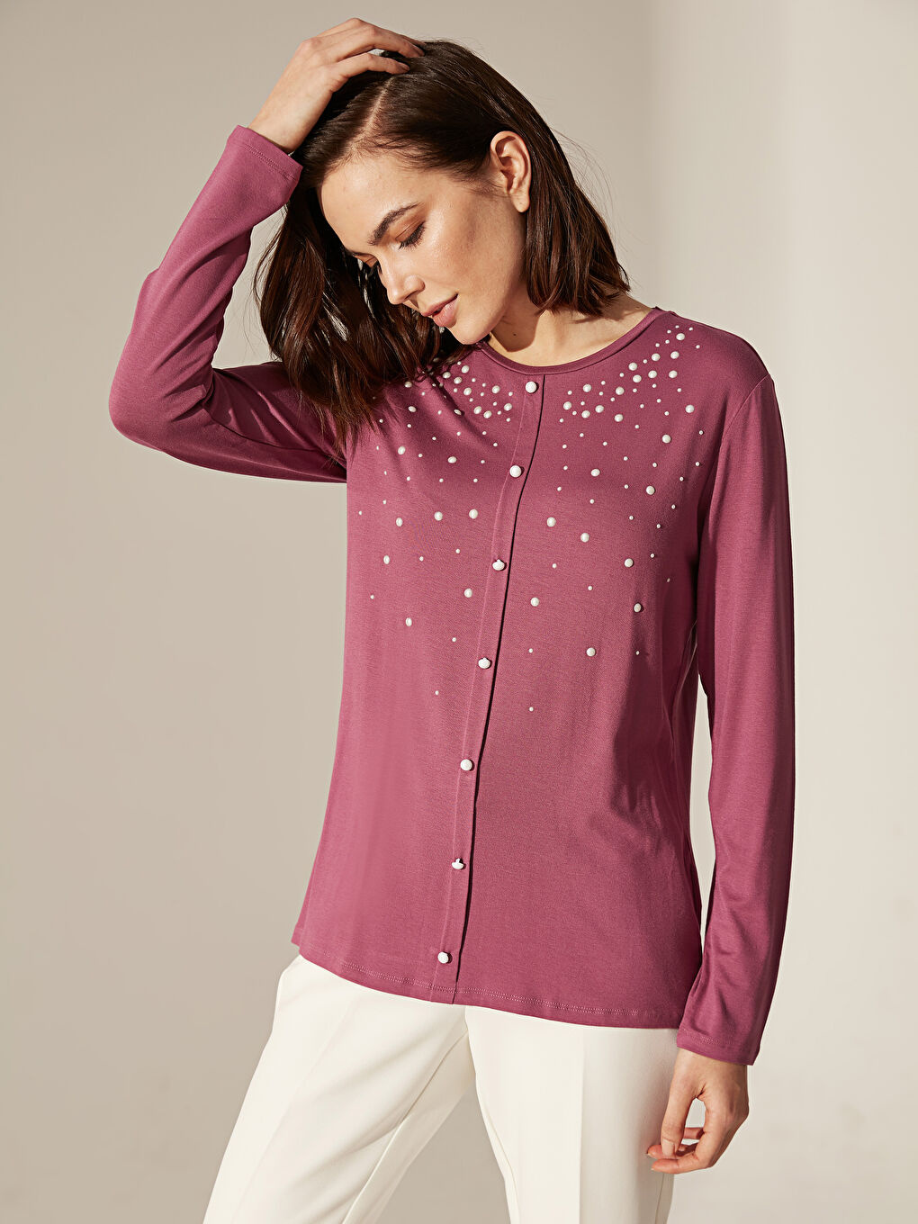 T-shirt à manches longues et col rond pour Femmes