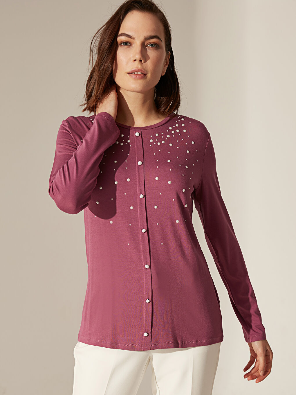 T-shirt à manches longues et col rond pour Femmes-3