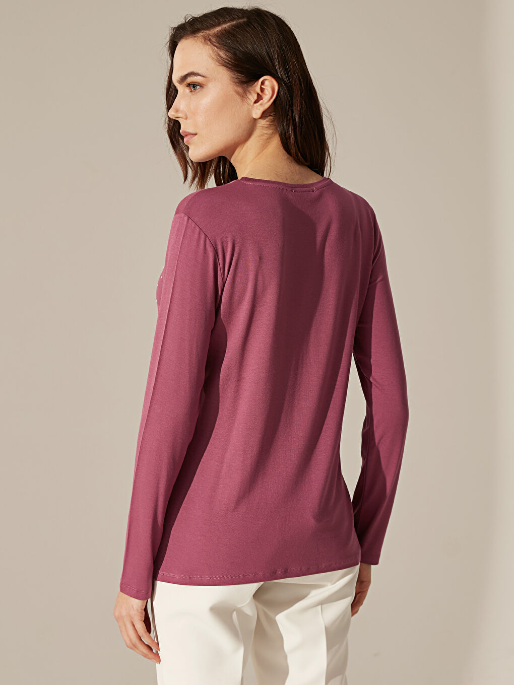 T-shirt à manches longues et col rond pour Femmes-5