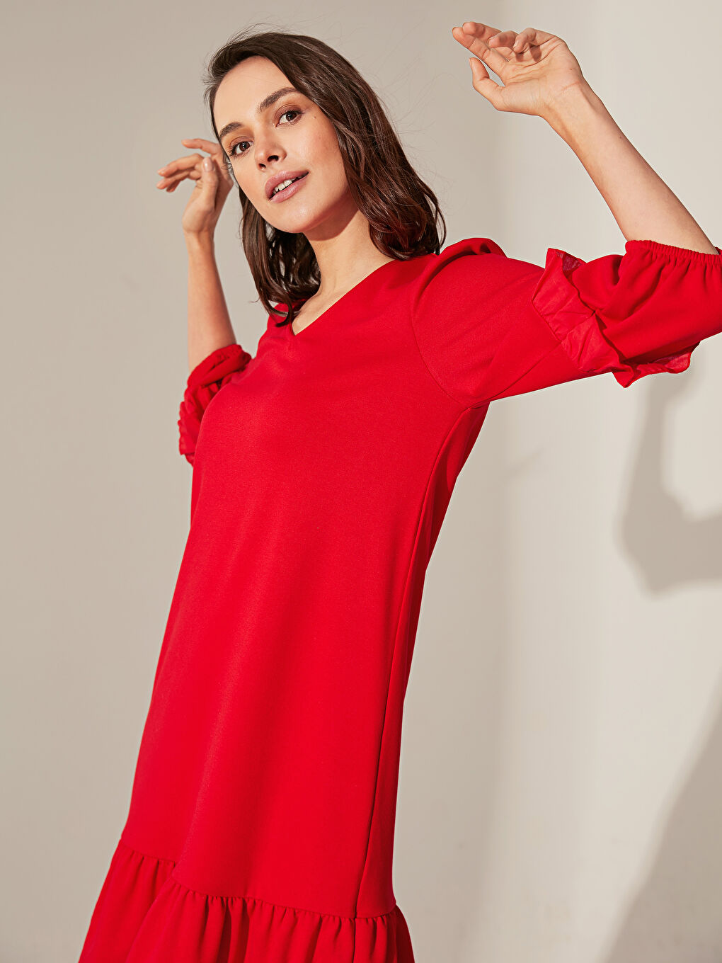 әйелдерге арналған стандартты пішім ұзын жең көйлек-1