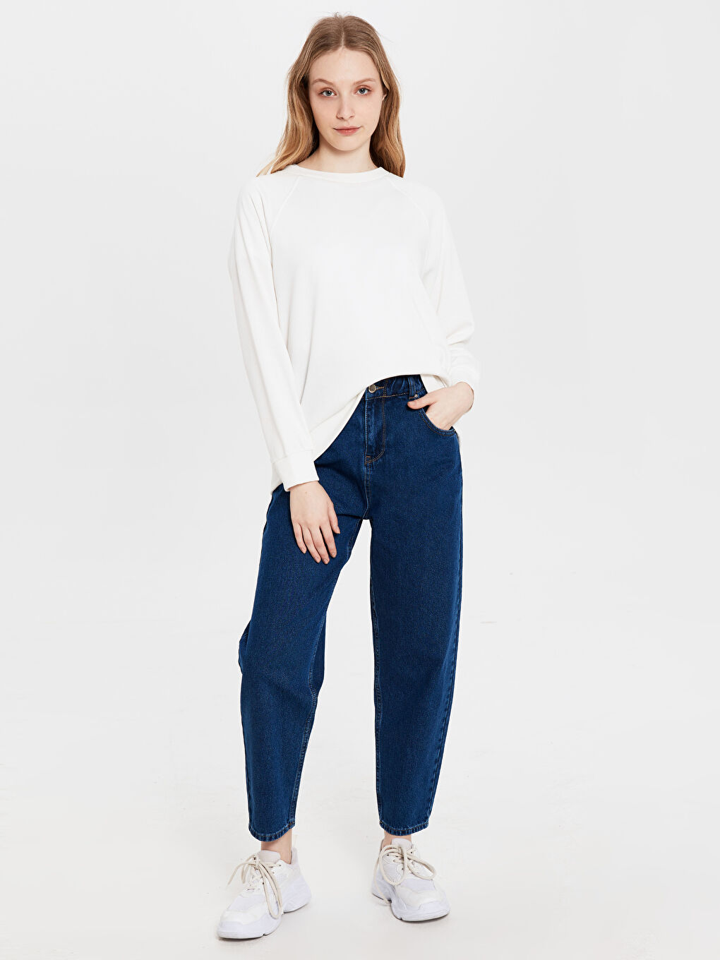 İndigo Normal Bel Rahat Kalıp Kadın Jean-2