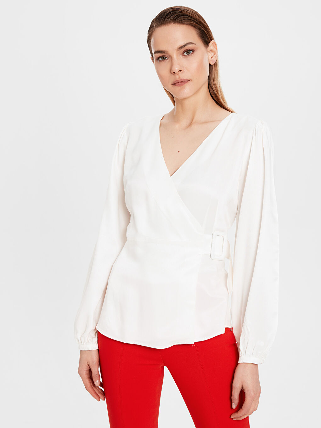 LCW Vision V-Neck Slim Fit Long Sleeve Viscose Women's Blouse -0SA516Z8-E5X