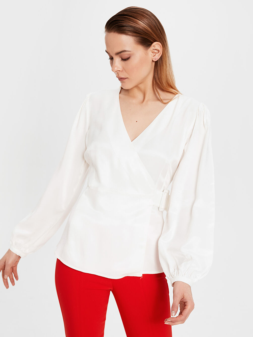 LCW Vision V-Neck Slim Fit Long Sleeve Viscose Women's Blouse -0SA516Z8-E5X