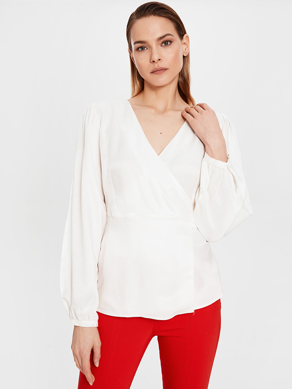 LCW Vision V-Neck Slim Fit Long Sleeve Viscose Women's Blouse -0SA516Z8-E5X