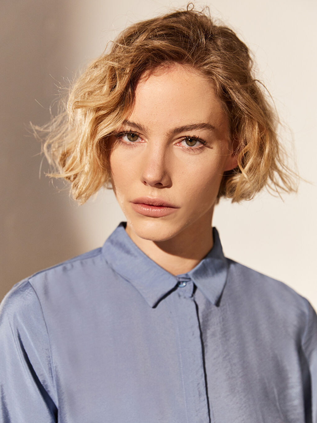 Mavi Gömlek Yaka Uzun Kollu Kadın Tunik-3