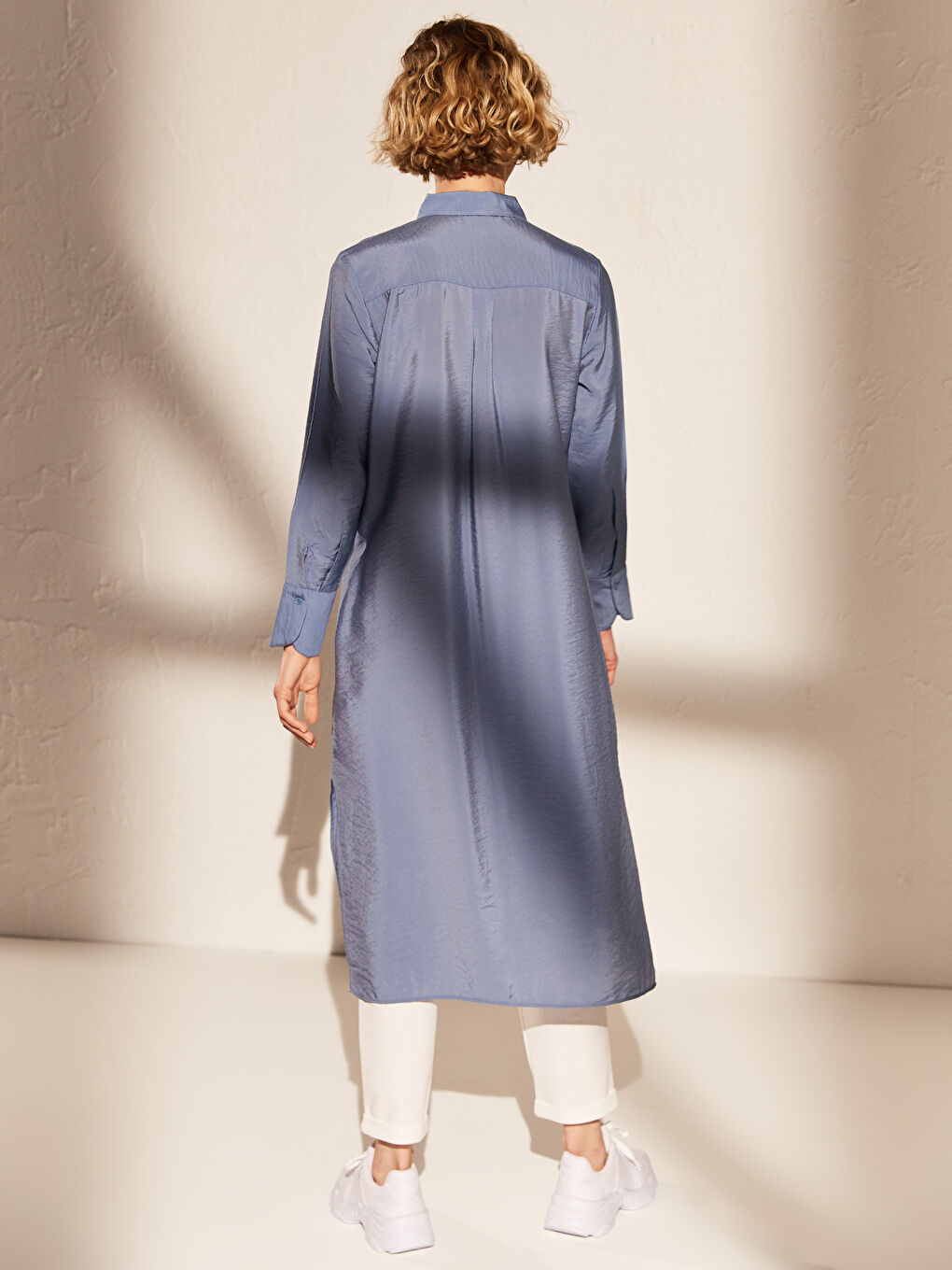 Mavi Gömlek Yaka Uzun Kollu Kadın Tunik-4