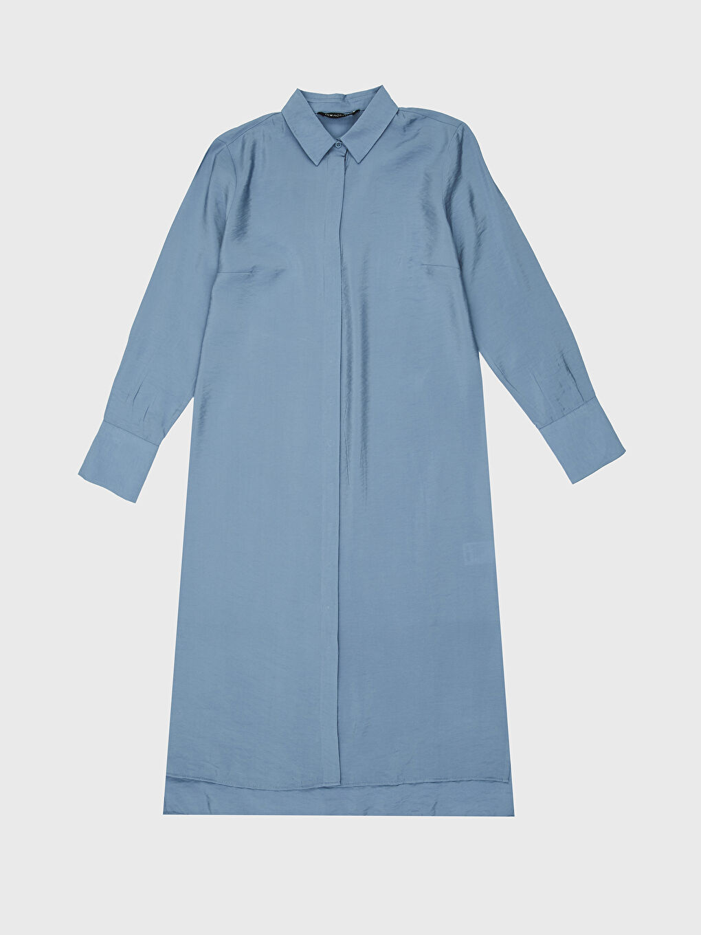 Mavi Gömlek Yaka Uzun Kollu Kadın Tunik-1