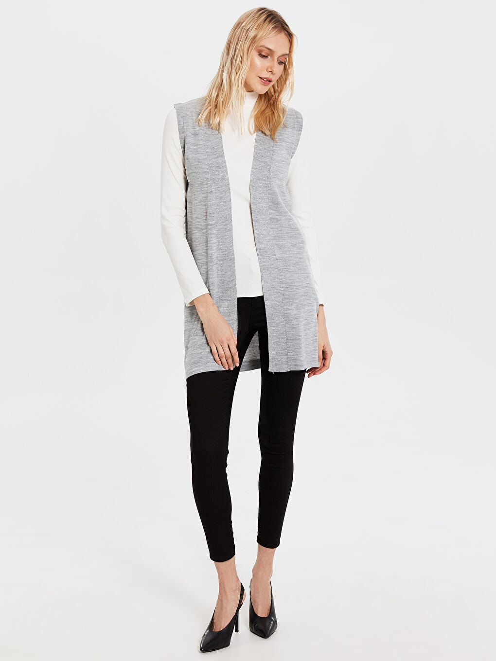 Gri Kadın Şal Yaka Düz Yelek-1