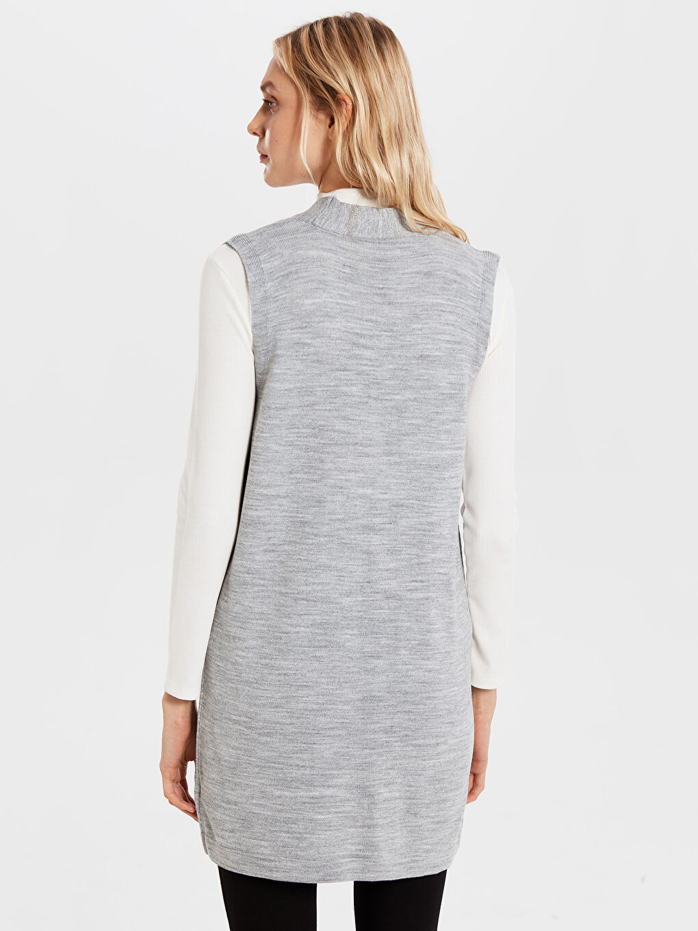 Gri Kadın Şal Yaka Düz Yelek-2