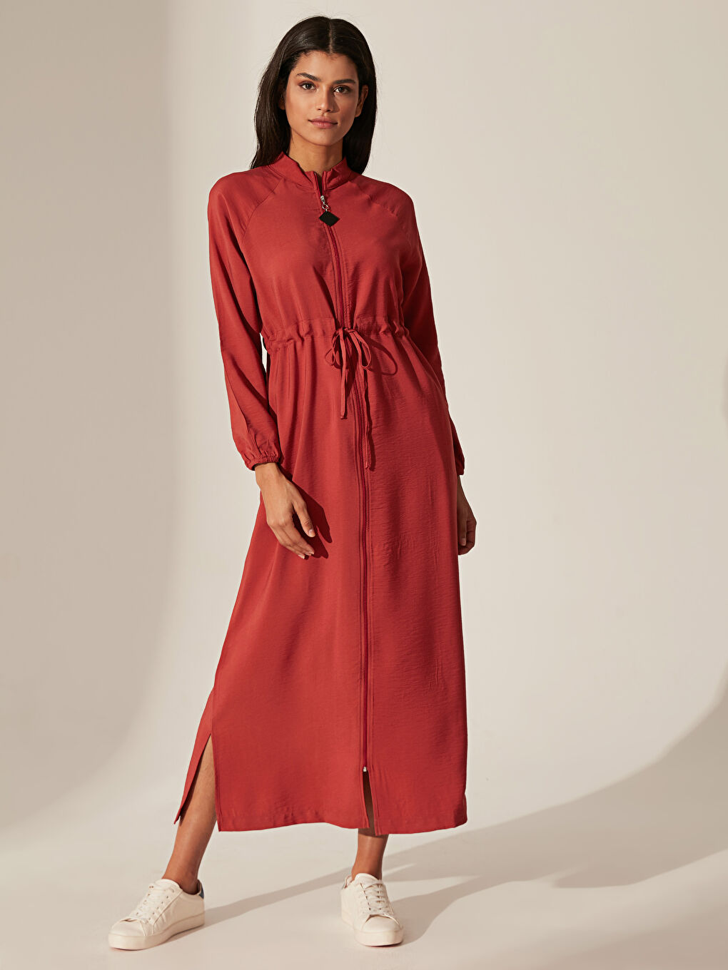 Turuncu Uzun Kollu Kadın Elbise-1