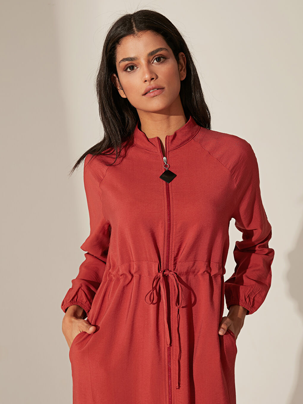 Turuncu Uzun Kollu Kadın Elbise-2